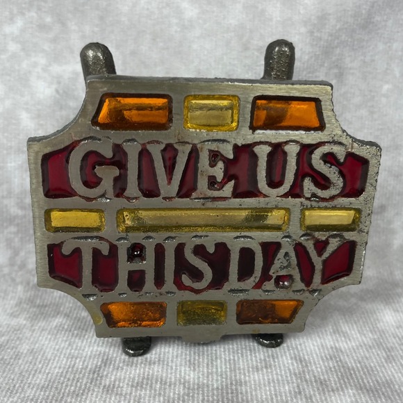 Vtg Cast Iron Stained Glass Lords Prayer Napkin Holder Bread Rack Sanmyro Japan - Picture 1 of 10